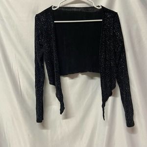 Body Wrappers Sweater Cover Up Size Small Sparkles Semi Sheer Black Hi Low